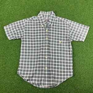 Faded Glory Boys Kids Green Plaid Short Sleeve Pocket Button Down Shirt Sz S